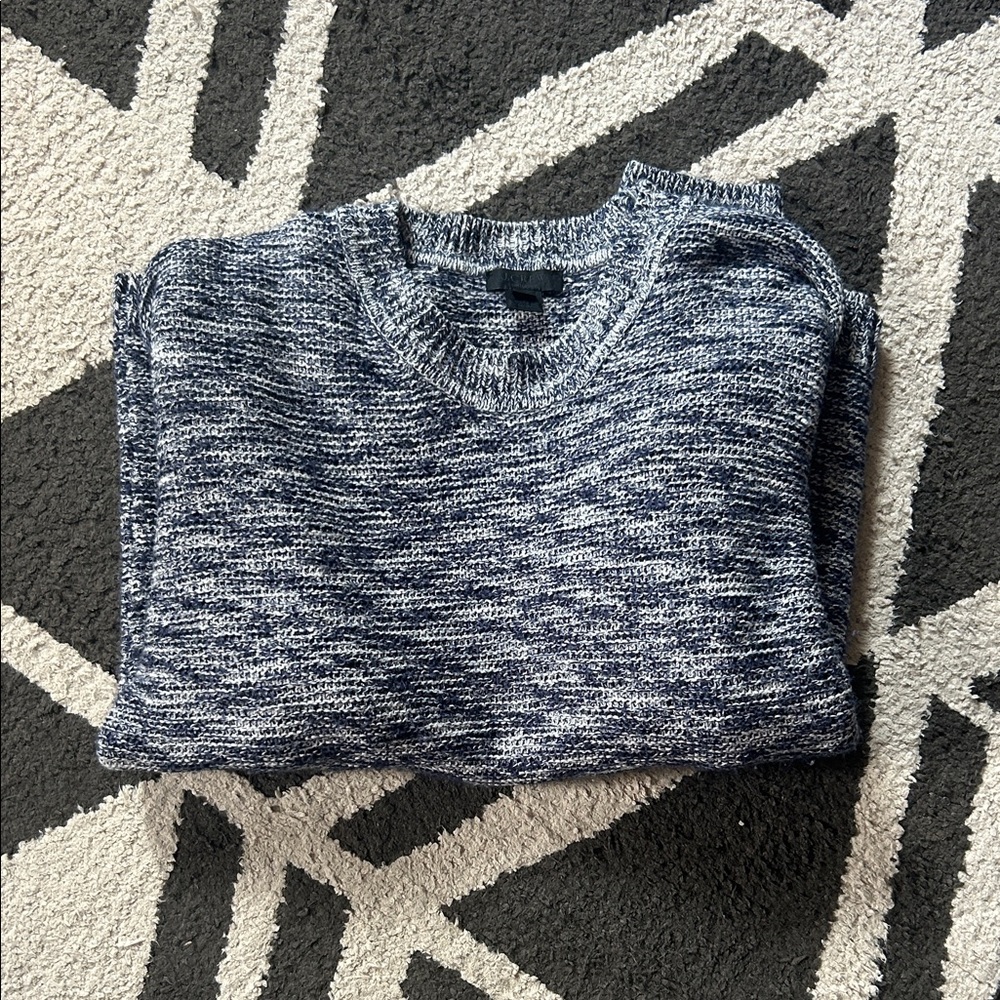J. Crew Women's Navy Blue and White V-Neck Sweater
